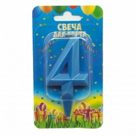 Свеча Цифра, 4 Геометрия, Синяя бирюза, 7 см, 1 шт. 