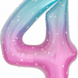 Шар (34''/86 см) Цифра, 4 Нежные искры, Розовый, Градиент, 1 шт. в упак. 
