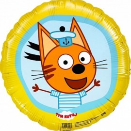 Шар (18''/46 см) Круг, Три Кота, Коржик, Желтый, 1 шт. 