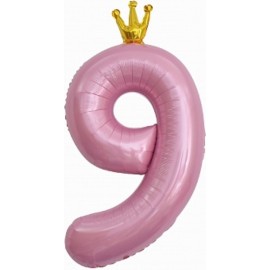 Шар (40''/102 см) Цифра, 9 Золотая корона, Розовый, 1 шт. в упак. 
