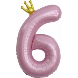 Шар (40''/102 см) Цифра, 6 Золотая корона, Розовый, 1 шт. в упак. 