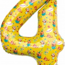Шар (34''/86 см) Цифра, 4 Три Кота, Желтый, 1 шт. в упак. 