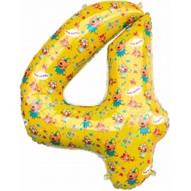 Шар (34''/86 см) Цифра, 4 Три Кота, Желтый, 1 шт. в упак. 