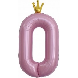 Шар (40''/102 см) Цифра, 0 Золотая корона, Розовый, 1 шт. в упак. 