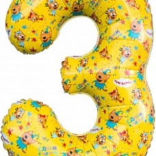 Шар (34''/86 см) Цифра, 3 Три Кота, Желтый, 1 шт. в упак. 