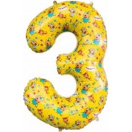 Шар (34''/86 см) Цифра, 3 Три Кота, Желтый, 1 шт. в упак. 