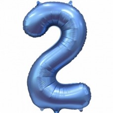 Шар (34''/86 см) Цифра, 2, Синий, Сатин, 1 шт. в упак. 