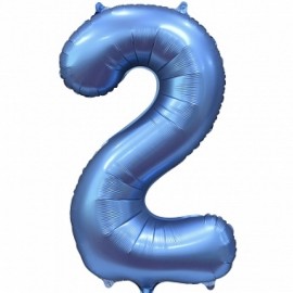 Шар (34''/86 см) Цифра, 2, Синий, Сатин, 1 шт. в упак. 