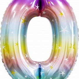 Шар (34''/86 см) Цифра, 0 Радужные искры, Градиент, 1 шт. в упак. 
