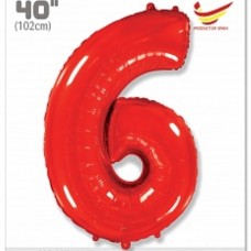 Шар (40''/102 см) Цифра, 6, Красный, 1 шт. в упак. 