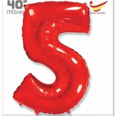 Шар (40''/102 см) Цифра, 5, Красный, 1 шт. в упак. 