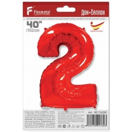 Шар (40''/102 см) Цифра, 2, Красный, 1 шт. в упак. 