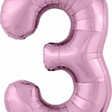 Шар (40''/102 см) Цифра, 3 Slim, Фламинго, 1 шт. в упак. 