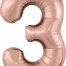Шар (40''/102 см) Цифра, 3 Slim, Розовое Золото, 1 шт. в упак. 