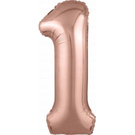 Шар (40''/102 см) Цифра, 1 Slim, Розовое Золото, 1 шт. в упак. 