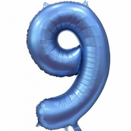 Шар (34''/86 см) Цифра, 9, Синий, Сатин, 1 шт. в упак. 
