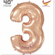 Шар (40''/102 см) Цифра, 3, Розовое Золото, 1 шт. 