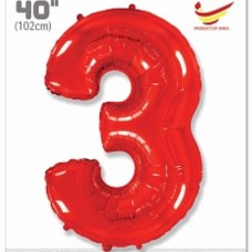 Шар (40''/102 см) Цифра, 3, Красный, 1 шт. 