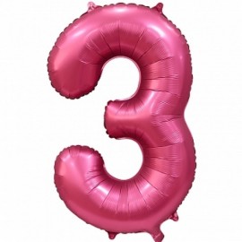 Шар (34''/86 см) Цифра, 3, Бордовый, Сатин, 1 шт. в упак. 
