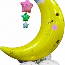 Шар (50''/127 см) Фигура на подставке, Полумесяц и звезды, 1 шт. в упак. 