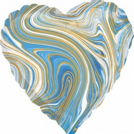 Шар (18''/46 см) Сердце, Мрамор, Золотая нить, Голубой, Агат, 1 шт. 