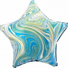 Шар (18''/46 см) Звезда, Мрамор, Золотая нить, Голубой, Агат, 1 шт. 