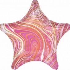 Шар (18''/46 см) Звезда, Мрамор, Золотая нить, Розовый, Агат, 1 шт. 