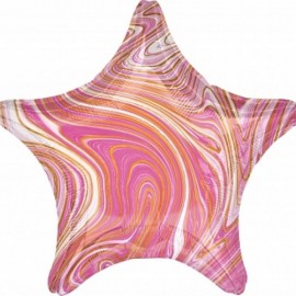 Шар (18''/46 см) Звезда, Мрамор, Золотая нить, Розовый, Агат, 1 шт. 