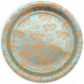 Тарелки (7''/18 см) Супер машинки, Крафт, Голубой, Металлик, 6 шт. 