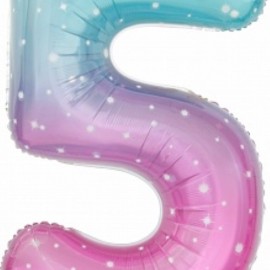 Шар (34''/86 см) Цифра, 5 Нежные искры, Розовый, Градиент, 1 шт. в упак.
