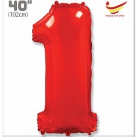 Шар (40''/102 см) Цифра, 1, Красный, 1 шт. в упак.