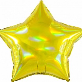Шар (18''/46 см) Звезда, Перламутровый блеск, Золото, Голография, 1 шт.