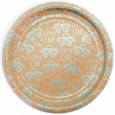 Тарелки (9''/23 см) Супер машинки, Крафт, Голубой, Металлик, 6 шт. 