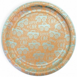 Тарелки (9''/23 см) Супер машинки, Крафт, Голубой, Металлик, 6 шт. 