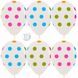 Шар (12''/30 см) Разноцветные точки, Прозрачный (390), флюор, 5 ст, 12 шт. 