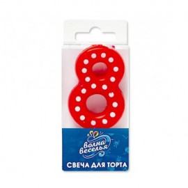 Свеча Цифра, 8 Белые точки, Голубой, 4,3 см, 1 шт. 