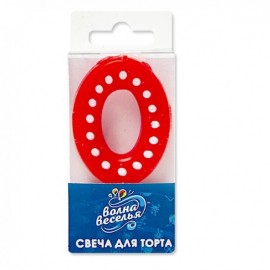 Свеча Цифра, 0 Белые точки, Красный, 4,3 см, 1 шт. 