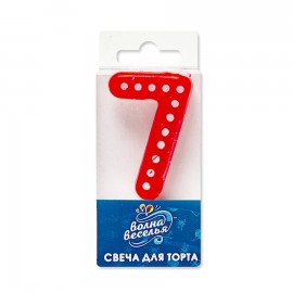 Свеча Цифра, 7 Белые точки, Красный, 4,3 см, 1 шт. 