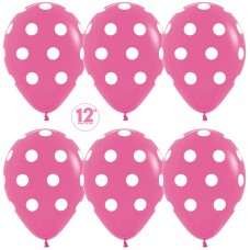Шар (12''/30 см) Белые точки, Фуше (012), пастель, 5 ст, 25 шт.