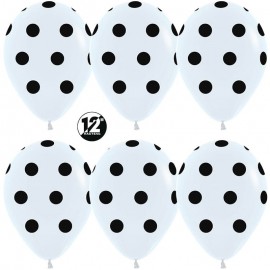 Шар (12''/30 см) Черные точки, Белый (005), пастель, 5 ст, 12 шт.