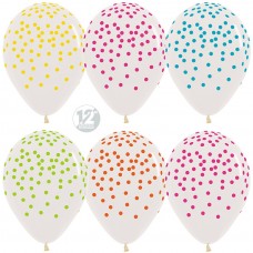 Шар (12''/30 см) Ассорти конфетти, Прозрачный (390), кристалл, 5 ст, 12 шт.