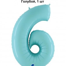 Шар (40''/102 см) Цифра, 6, Голубой, 1 шт.